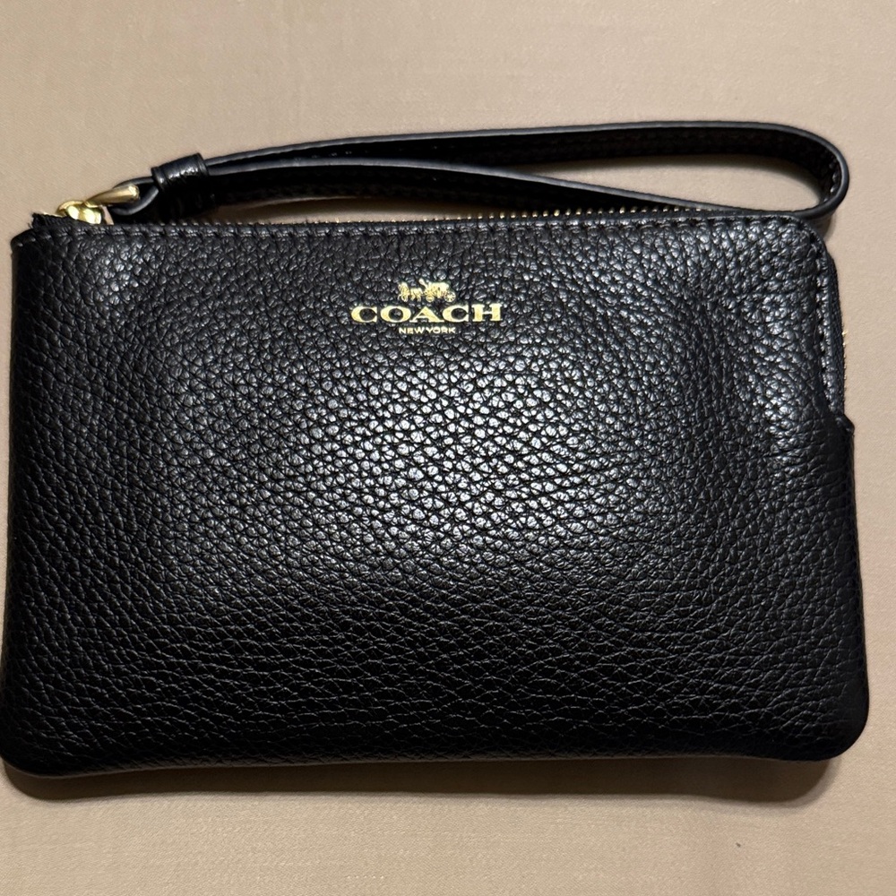 Coach Black Pebbled Leather Wristlet